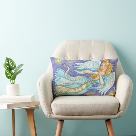 かわいいクリスマス、ホルンを演奏する音楽天使 ランバークッション (椅子)