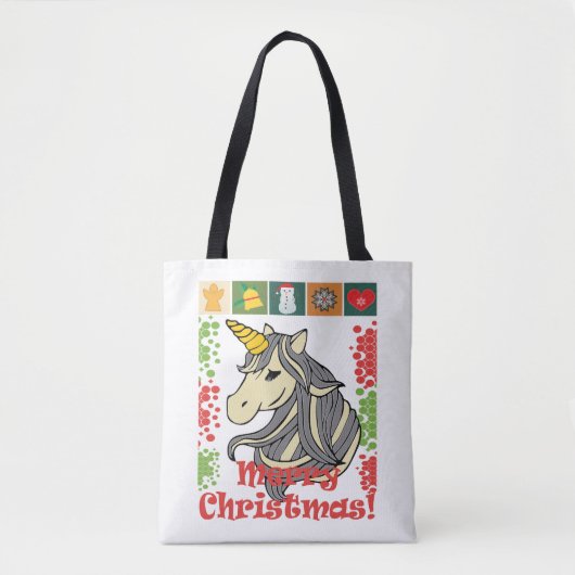 かわいいクリスマス・ユニコーン。 トートバッグ (正面)