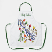 かわいいクリスマス ライトと星のホリデーテキスト エプロン (正面)