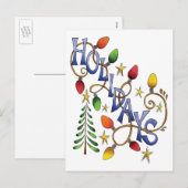 かわいいクリスマス、ライトと星のホリデーテキスト シーズンポストカード (正面/裏面)