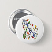 かわいいクリスマス ライトと星のホリデーテキスト 缶バッジ (正面&裏面)