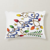 かわいいクリスマス、ライト&スターズウィズホリデー文字 アクセントクッション (正面)