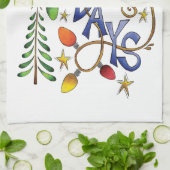 かわいいクリスマス、ライト&スターズウィズホリデー文字 キッチンタオル (折り畳み)