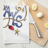 かわいいクリスマス、ライト&スターズウィズホリデー文字 キッチンタオル (四つ折り)