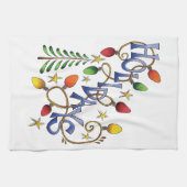 かわいいクリスマス、ライト&スターズウィズホリデー文字 キッチンタオル (横)