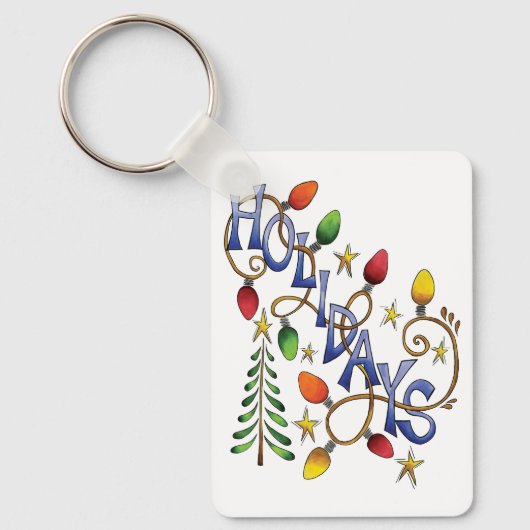 かわいいクリスマス、ライト&スターズウィズホリデー文字 キーホルダー (正面)