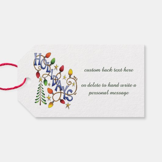 かわいいクリスマス、ライト&スターズウィズホリデー文字 ギフトタグ (裏面横)