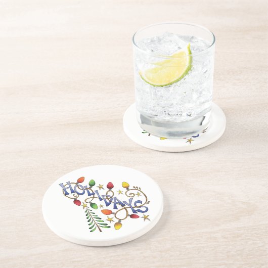 かわいいクリスマス、ライト&スターズウィズホリデー文字 コースター (側面)