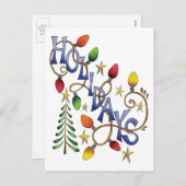 かわいいクリスマス、ライト&スターズウィズホリデー文字 シーズンポストカード (正面/裏面)