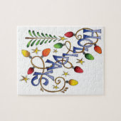 かわいいクリスマス、ライト&スターズウィズホリデー文字 ジグソーパズル (横)