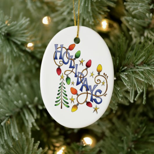 かわいいクリスマス、ライト&スターズウィズホリデー文字 セラミックオーナメント (ツリー)