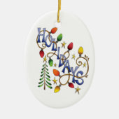 かわいいクリスマス、ライト&スターズウィズホリデー文字 セラミックオーナメント (正面)