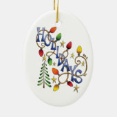 かわいいクリスマス、ライト&スターズウィズホリデー文字 セラミックオーナメント (裏面)