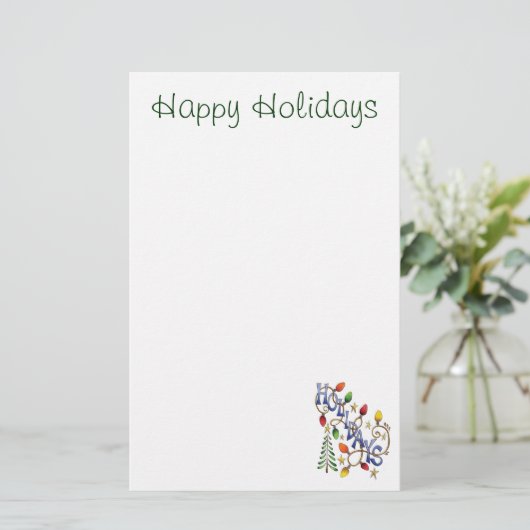 かわいいクリスマス、ライト&スターズウィズホリデー文字 便箋 (スタンド正面)