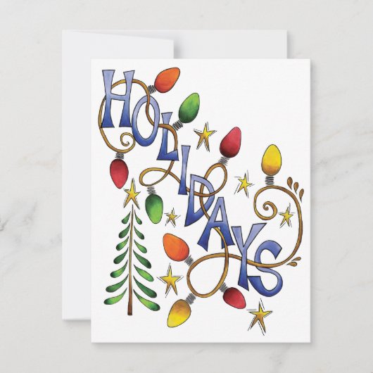 かわいいクリスマス、ライト&スターズウィズホリデー文字 招待状 (正面)