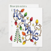 かわいいクリスマス、ライト&スターズウィズホリデー文字 招待状 (正面/裏面)