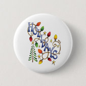 かわいいクリスマス、ライト&スターズウィズホリデー文字 缶バッジ (正面)