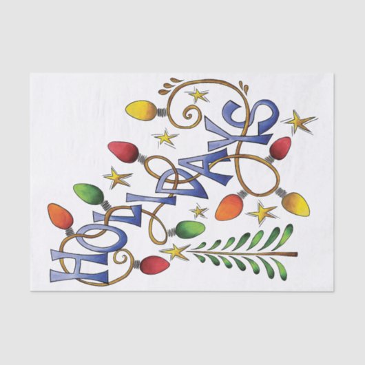 かわいいクリスマス、ライト&スターズウィズホリデー文字 薄葉紙 (正面)