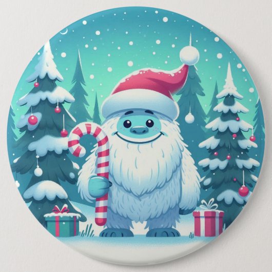 かわいいクリスマス/冬のイェティ 缶バッジ (正面)