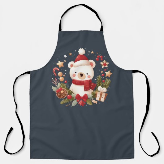 かわいいクリスマス/冬のクマのリース エプロン (正面)