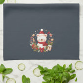 かわいいクリスマス/冬のクマのリース キッチンタオル (折り畳み)