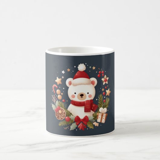 かわいいクリスマス/冬のクマのリース コーヒーマグカップ (中央)
