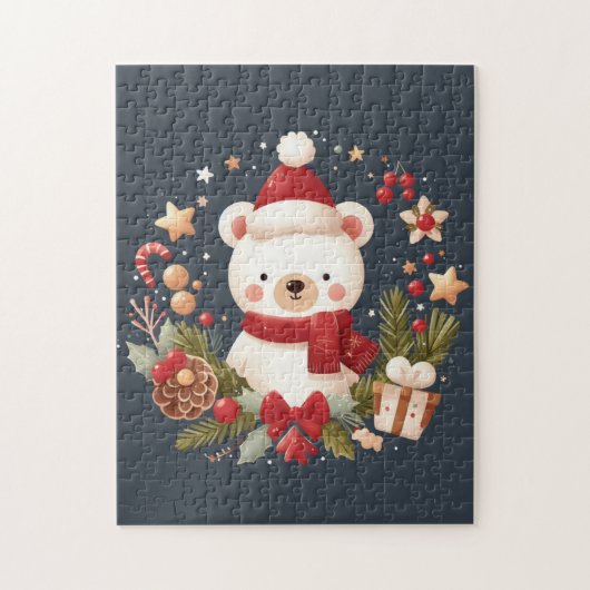 かわいいクリスマス/冬のクマのリース ジグソーパズル (縦)