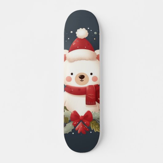 かわいいクリスマス/冬のクマのリース スケートボード (正面)