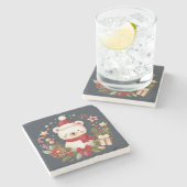 かわいいクリスマス/冬のクマのリース ストーンコースター (横)