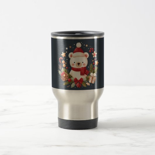 かわいいクリスマス/冬のクマのリース トラベルマグ (中央)