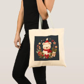 かわいいクリスマス/冬のクマのリース トートバッグ (正面(商品))