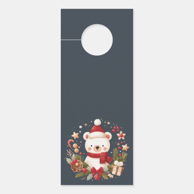 かわいいクリスマス/冬のクマのリース ドアノブサイン (正面)