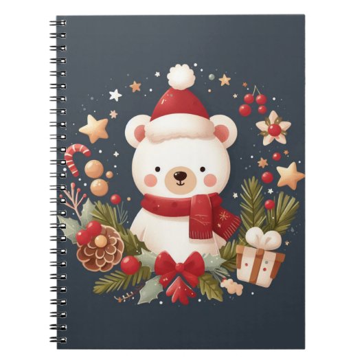 かわいいクリスマス/冬のクマのリース ノートブック (正面)