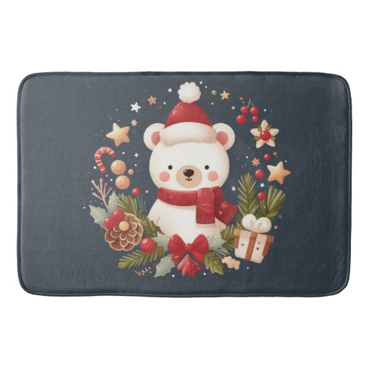 かわいいクリスマス/冬のクマのリース バスマット (正面)