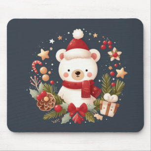 かわいいクリスマス/冬のクマのリース マウスパッド