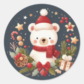 かわいいクリスマス/冬のクマのリース ラウンドシール (正面)