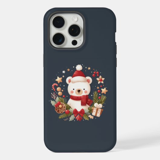 かわいいクリスマス/冬のクマのリース iPhoneケース (裏面)