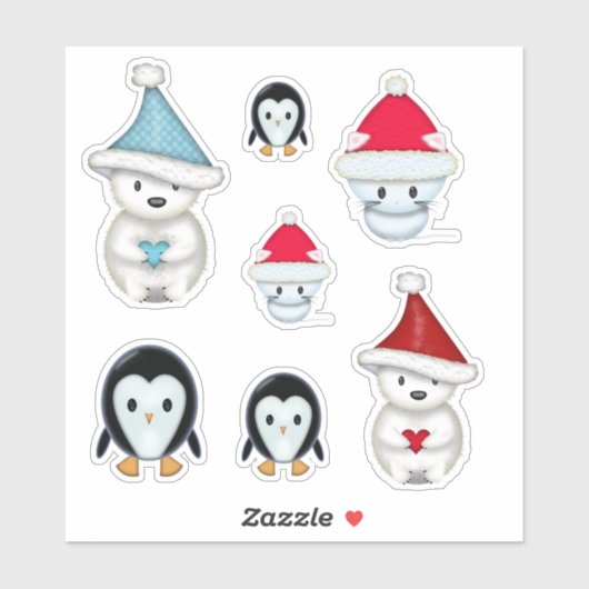 かわいいクリスマス+冬の動物たち シール (シート)
