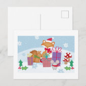 かわいいクリスマス 冬の森の動物 アート シーズンポストカード (正面/裏面)