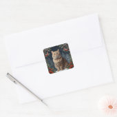 かわいいクリスマス 子猫 冬の休日 常緑樹 スクエアシール (封筒)