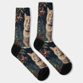 かわいいクリスマス+子猫+冬の休日+常緑樹 ソックス (右)