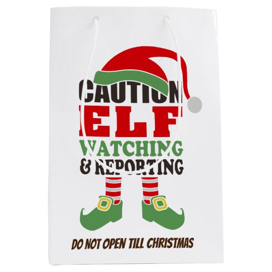 かわいいクリスマス"小妖精や小人ウォッチング"ホリデー抱き枕 ミディアムペーパーバッグ (正面)