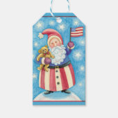 かわいいクリスマス、愛国的なサンタクロースと国旗 ギフトタグ (正面)