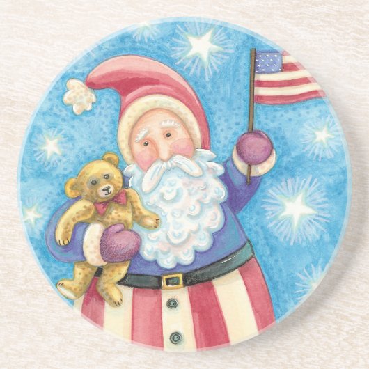 かわいいクリスマス、愛国的なサンタクロースと国旗 コースター (正面)