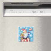 かわいいクリスマス、愛国的なサンタクロースと国旗 マグネット (インサイチュ (食洗機))