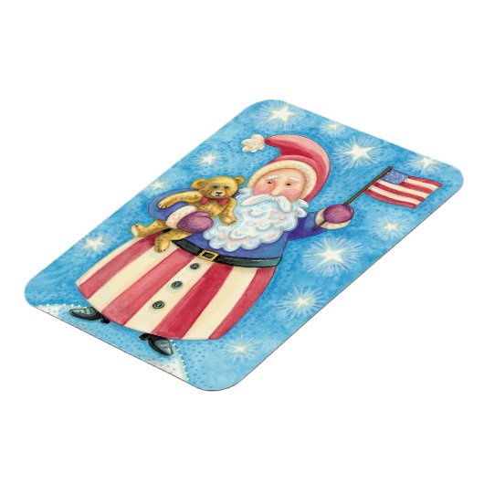 かわいいクリスマス、愛国的なサンタクロースと国旗 マグネット (左側)