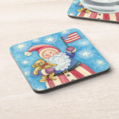 かわいいクリスマス、愛国的なサンタクロース国旗 コースター (左側)