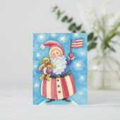 かわいいクリスマス、愛国的なサンタクロース国旗 シーズンポストカード (スタンド正面)