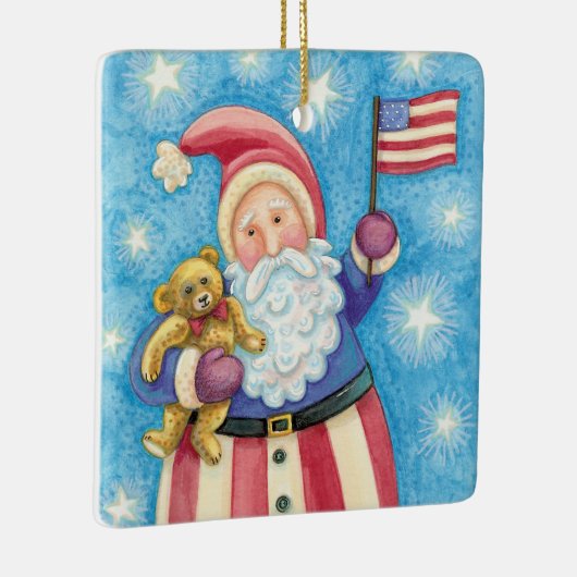 かわいいクリスマス、愛国的なサンタクロース国旗 セラミックオーナメント (右)