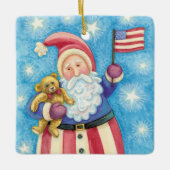 かわいいクリスマス、愛国的なサンタクロース国旗 セラミックオーナメント (正面)